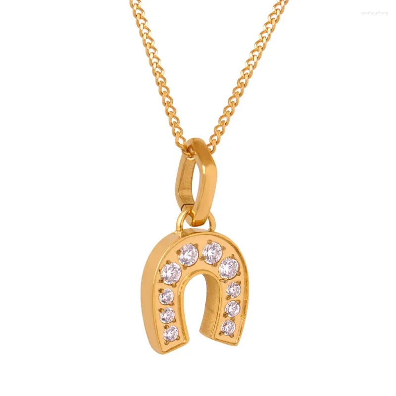 Collane con ciondolo Collana regolabile con zirconi a forma di U in acciaio inossidabile 316L Gioielli quotidiani da donna Accessorio alla moda impermeabile all'ingrosso