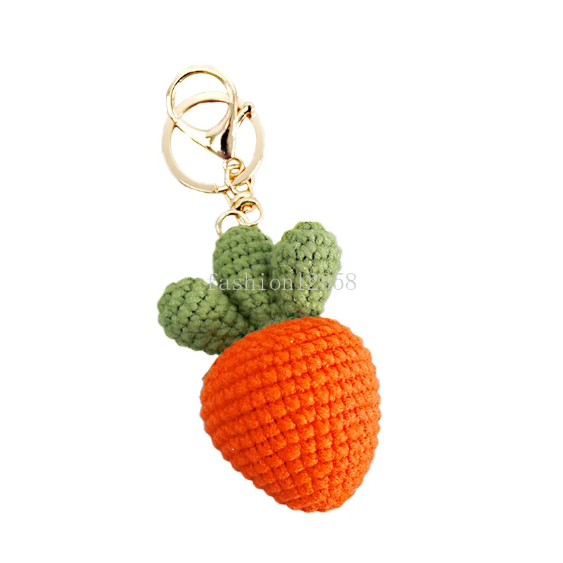 Nuovi portachiavi con ciondolo a forma di carota lavorati a maglia donna uomo Portachiavi a forma di cartone animato Anelli Portachiavi carino con ciondolo Borsa regalo