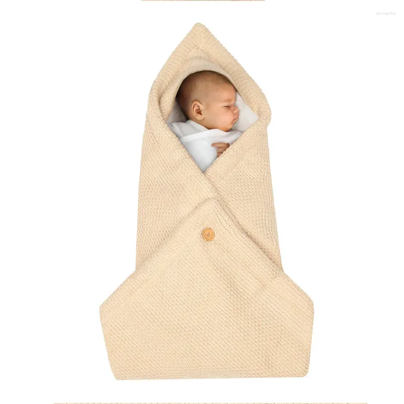 Couvertures Born Baby Plus Sac de couchage en velours Couleur unie Multi-usages Épaissi Tricoté Poussette Bouton Emmaillotage