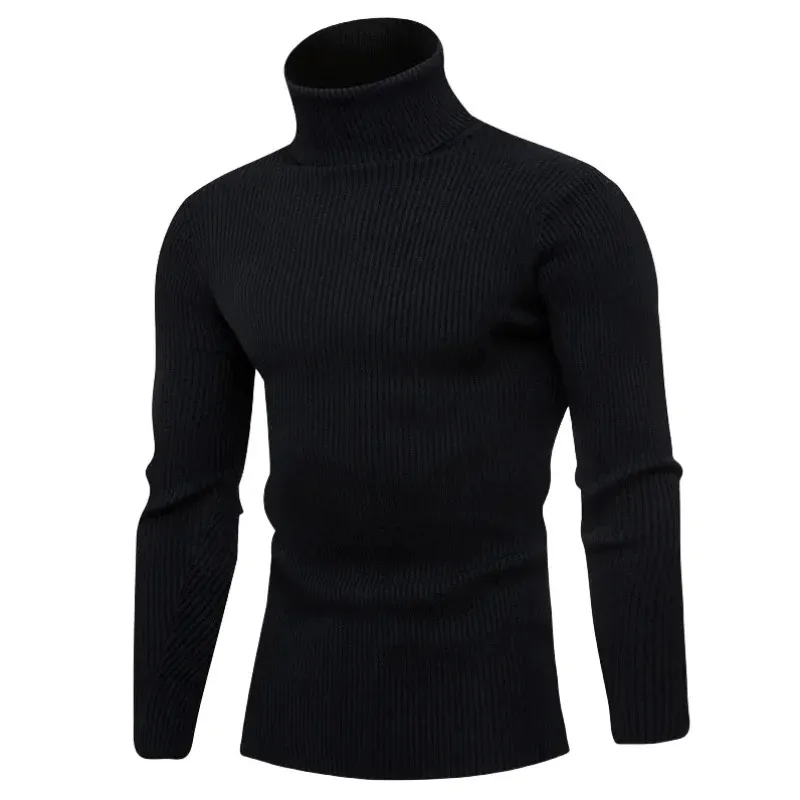 Outono inverno camisola de gola alta masculina cor sólida casual lã malha pullovers masculino fino ajuste pulôver roupas 240113