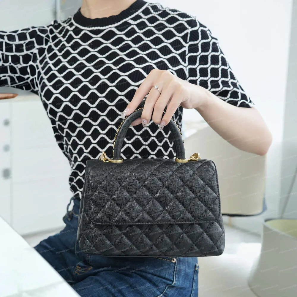 Super originele kwaliteit Designer 23P Coco HandleFlap Bag Luxe handtassen Echt leer Kaviaar Gewatteerde portemonnee Zwarte schouderketting Kanaal Dubbele gevlochten tas