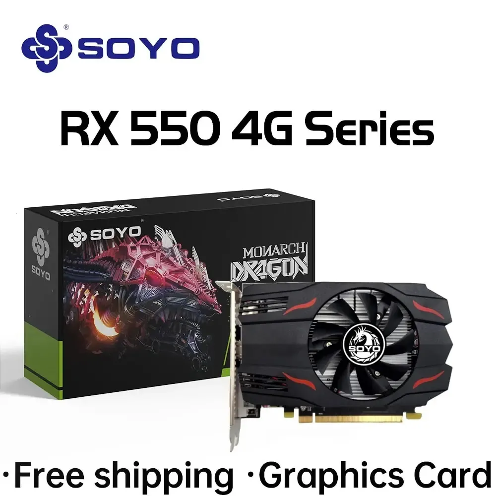 Soyo 그래픽 카드 GPU Radeon RX 550 4G GDDR5 128 비트 14NM 컴퓨터 PC RX550 PCIE 30 게임 비디오 카드 전체 240113