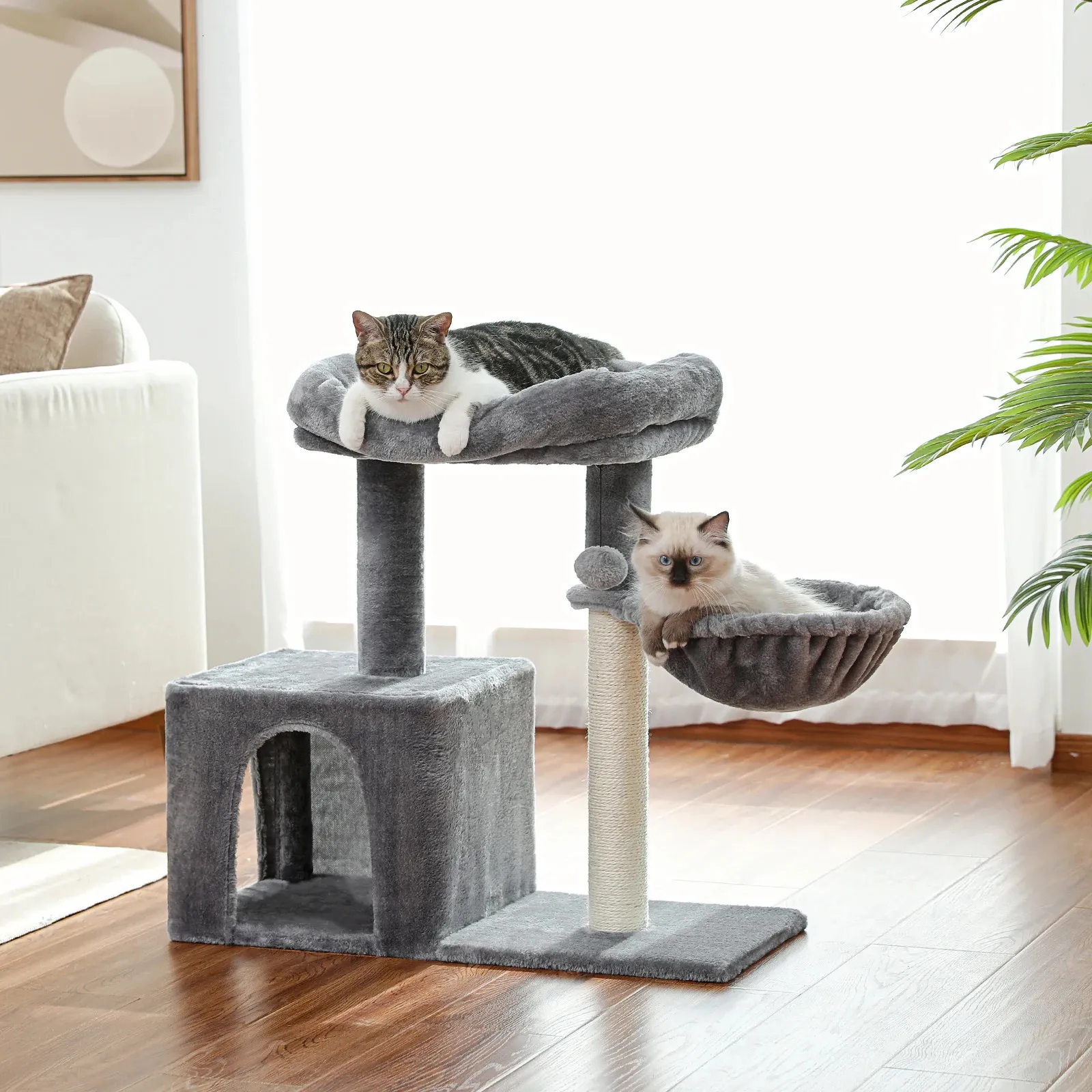 Cat Tree Small Cat Tower Cat Condo för inomhuskatter med Sisal Covered Scratching Post Deep Hammock för kattungar och små katter 240113