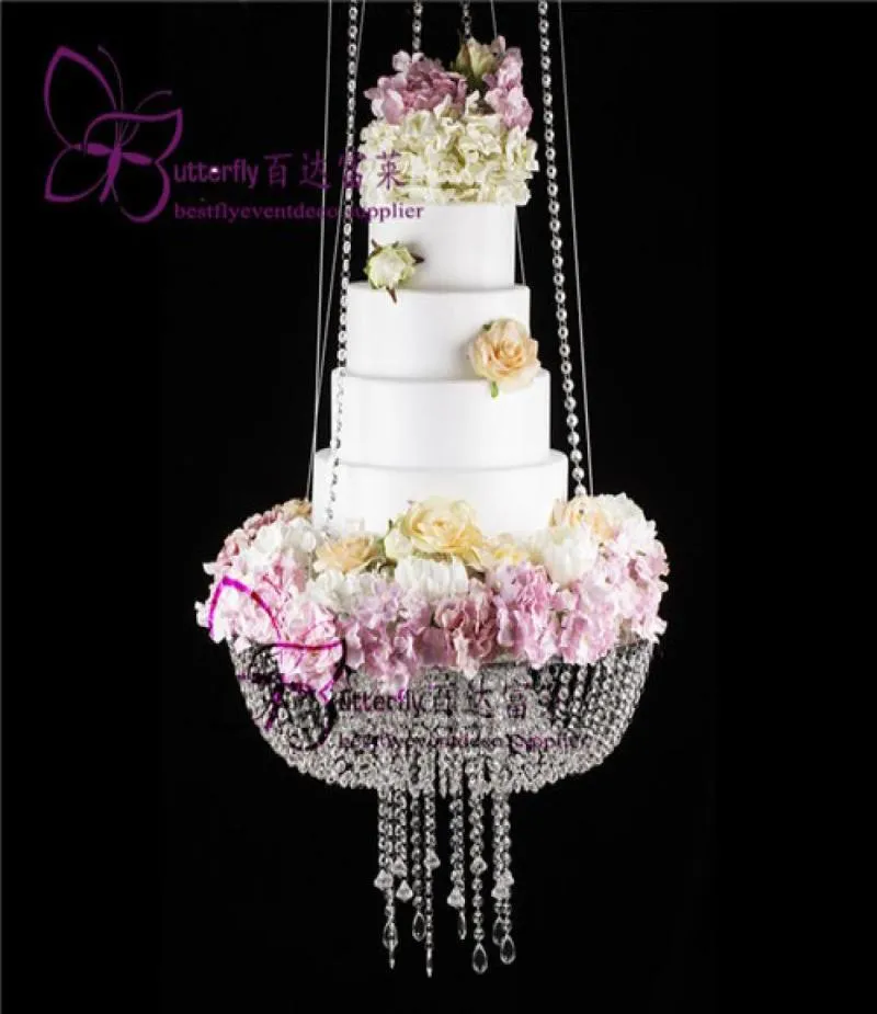 Glass Crystal Chandelier Style Drape Suspenderad Swing Cake Stand Round 18quot9007889