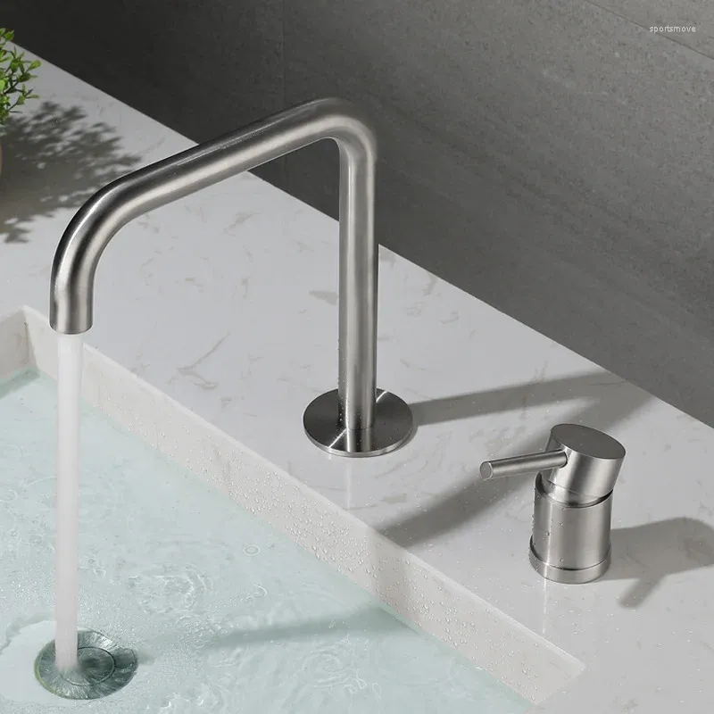 Bathroom Sink Faucets Stainless Steel Widespread Faucet Nickel/Black Deck Mounted Wash And Cold Water Mixer Basin Tap