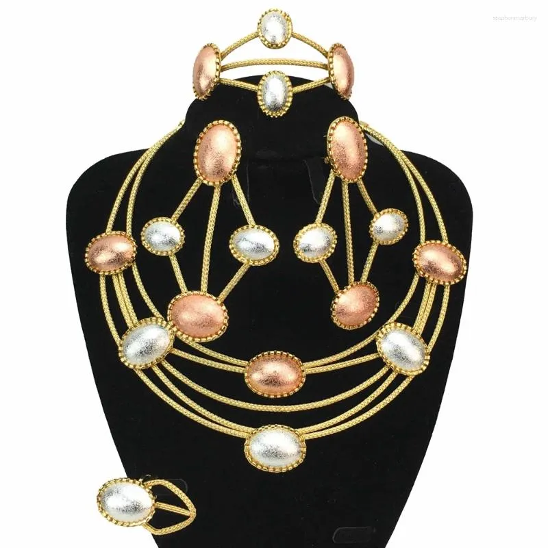 Halsband örhängen set trendiga mode kvinnor smycken brasiliansk guld pläterad choker ring bröllop fest gåva till mamma fhk17148