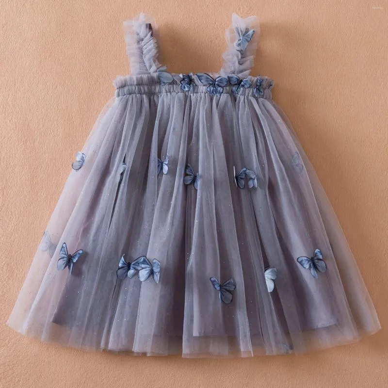 Vestidos da menina 2024 criança crianças casual vestido para 1to5 anos bebê verão suspender sem mangas borboleta meninas vestido de princesa