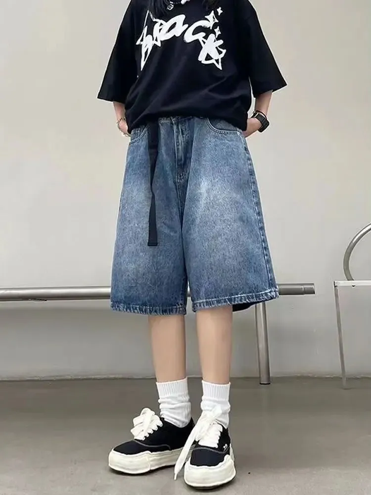 Y2K Denim Cargo Shorts: High Waist Wide Leg Knee Length Vintage Streetwear  Korean Fashion Harajuku Style Summer Baggy Shorts