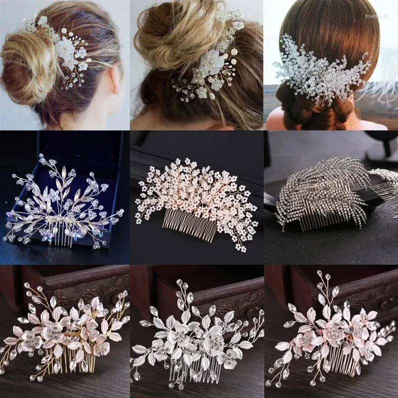 Pinces à cheveux couleur argent, peigne à fleurs pour filles, en alliage fait à la main, épingle à cheveux en perles, diadèmes de mariée, accessoire de mariage, bijoux en cristal