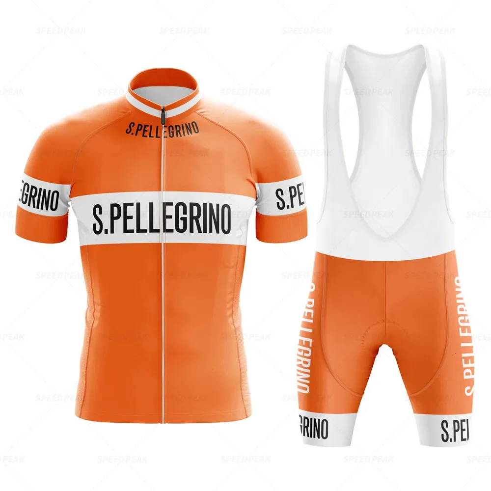 Retro Orange Radfahren Jersey Set Klassische Fahrrad Anzug Bike Bib Kurzarm Männer Shorts Kleidung Por Team Maillot Gel 240113