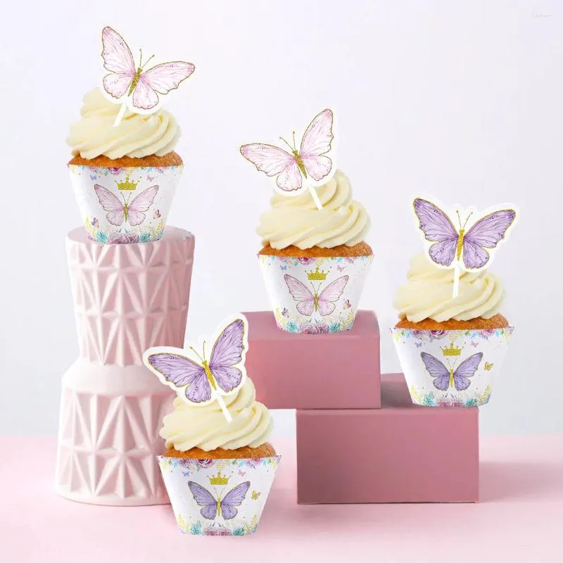 Articoli per feste Farfalla rosa Torta Cup Toppers Decor Matrimonio Compleanno Bambini Ragazza Baby Shower