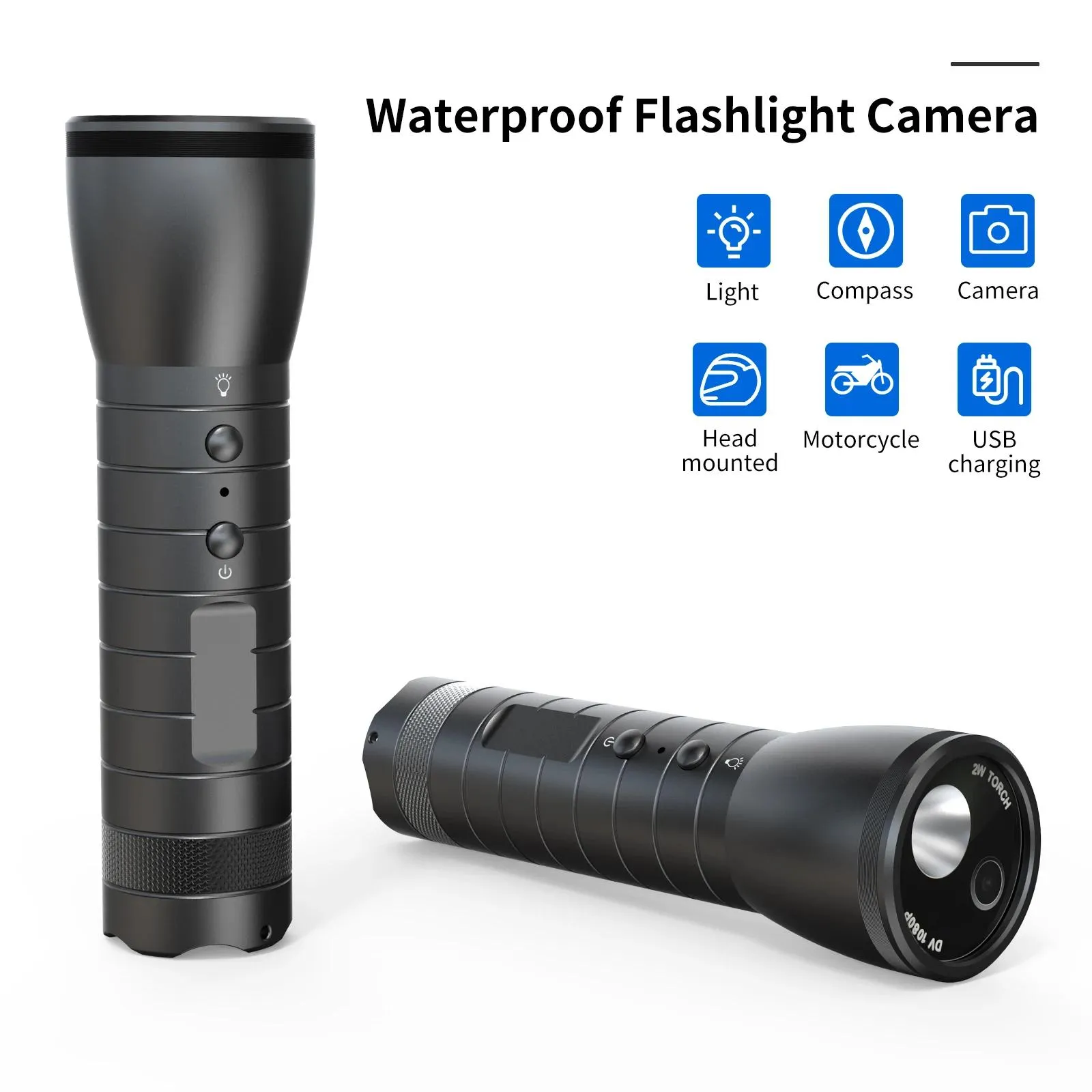 Cameras 2MP 1080p Telephoto 120 Degree Waterproof Sports Action Camera Flashlight Shape DV Video Camcorder for Outdoor Climbing Cycling