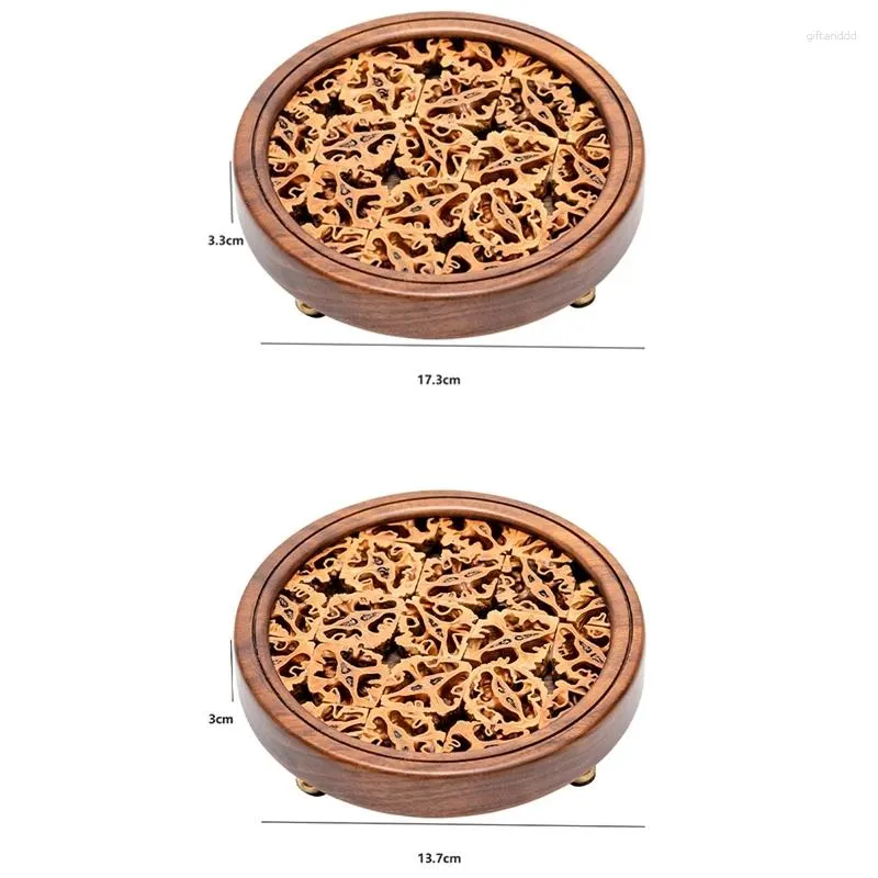 Vassoi da tè Rotondi Portavasi in noce cava Base Tazza Retro Pad Isolamento termico - S