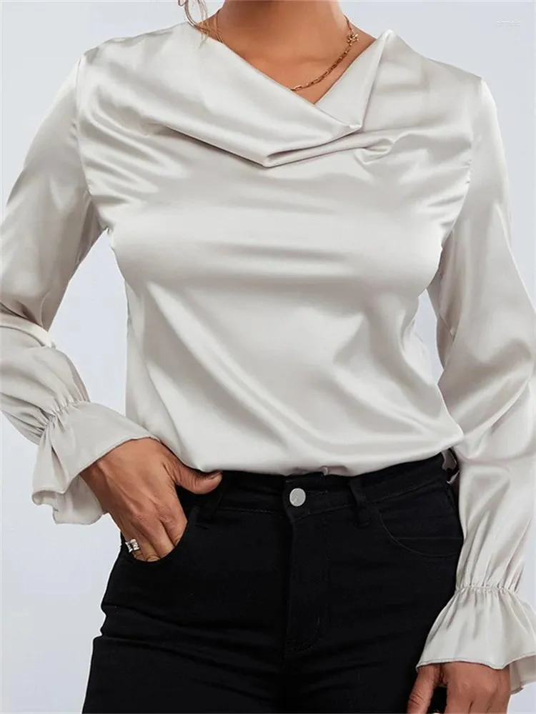 Kvinnor Bluses Chronstyle Elegant Women Spring Fall ol Shirts Långärmad solid färg Ruched Low Cut Neck Formal Party Tops 2024