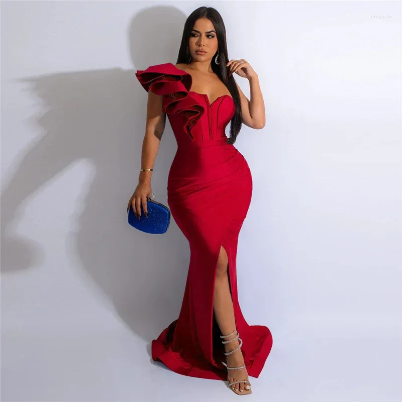 Casual Elegant One Shoulder Petal Sleeve Evening Dress Women Party Wedding  Guest Long Gown from Dhgate Basic & Casual Dresses - price 49.1