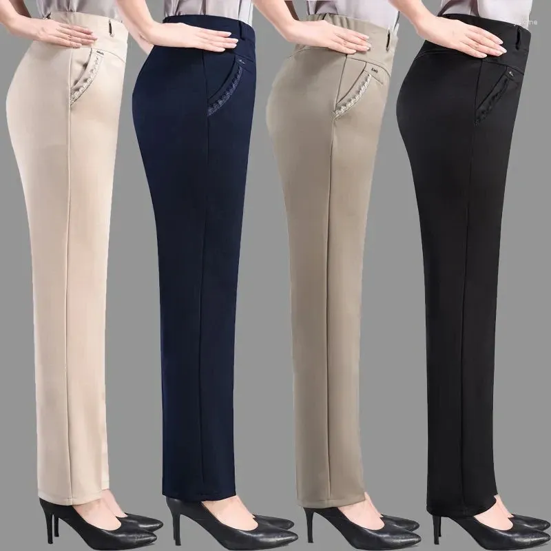 Pantalon femme pantalon été Stretch taille mère mince droit moyen vieille femme grande taille solide décontracté 5XL