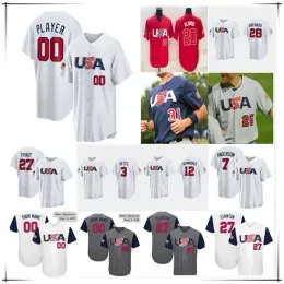 CUSTOM 2023 Team USA Baseball Jersey Mike Trout Nolan Arenado Pete Alonso Kyle Schwarber Tim Anderson Mookie Betts Clayton Kershawurn