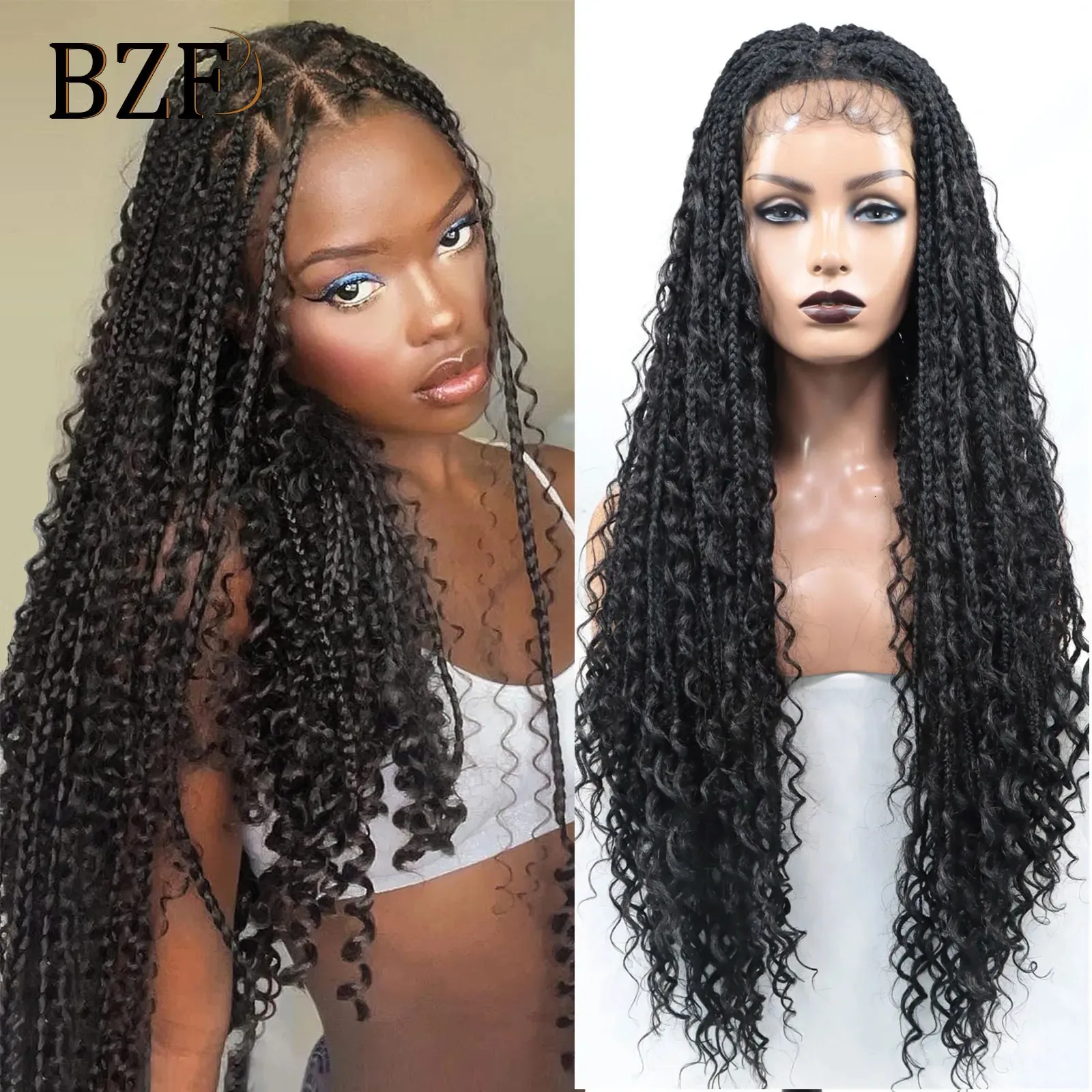 Boho Box Braid s Bouclés Extrémités Partie Carrée Tressée Lace Front Pré Pincées Avec Des Cheveux De Bébé Pour Les Femmes Blonde 240113