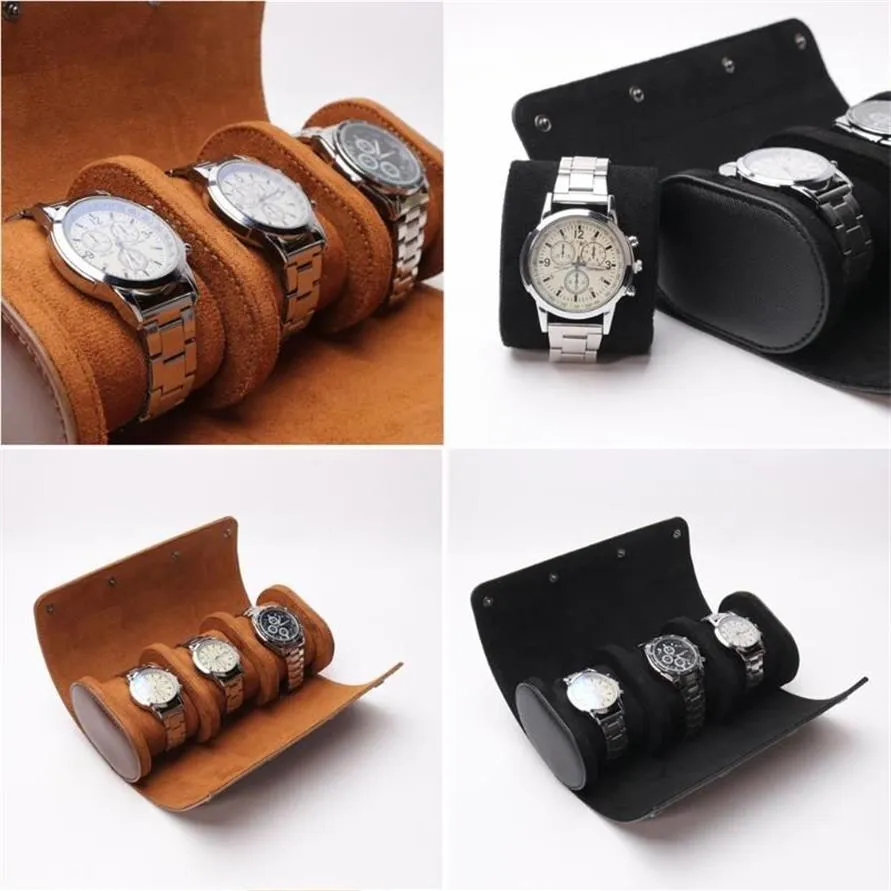 3 Slots Watch Boxes Roll Travel Case Tragbare Lederuhr Aufbewahrungsbox eingeschoben Out217Z