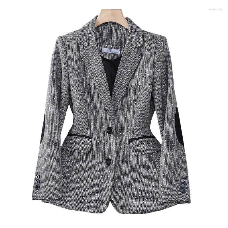 Abiti da donna Blazer Grigio Giacca a spina di pesce Coffe Abito casual femminile professionale Abiti da pendolarismo da ufficio Abbigliamento da lavoro