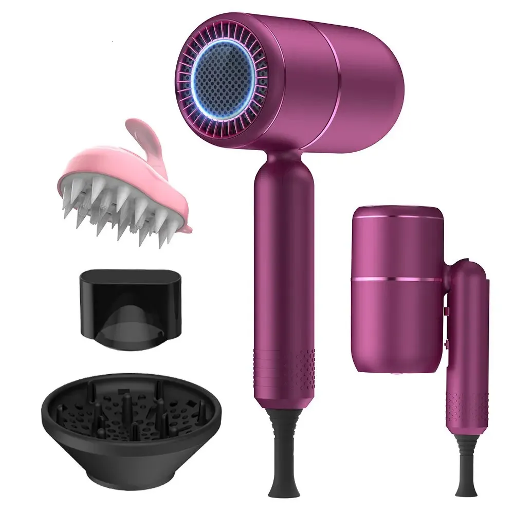 Hårtork med diffusor Ionic Blow Dryer Professional Portable Heartorkar Tillbehör för kvinnor Curly Hair Purple Home Applian 240113