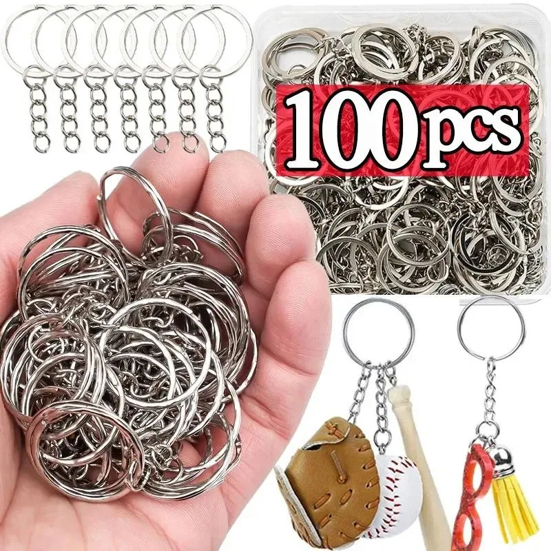 Chaveiros 50/100pcs prata chapeado metal em branco chaveiro anel dividido keyfob chaveiro anéis mulheres homens diy correntes acessórios