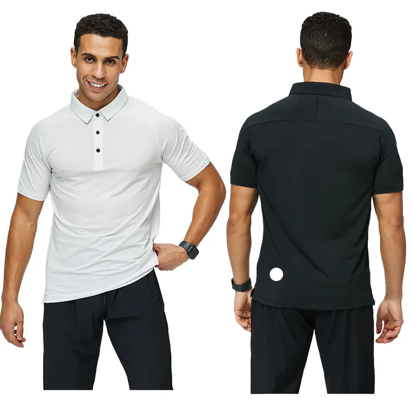 LL-2024 Completo da yoga Polo unisex Magliette Abbigliamento da palestra Esercizio Abbigliamento fitness Abbigliamento sportivo Camicie da allenamento Colletto rovesciato Top Manica corta Elastico Traspirante Uomo