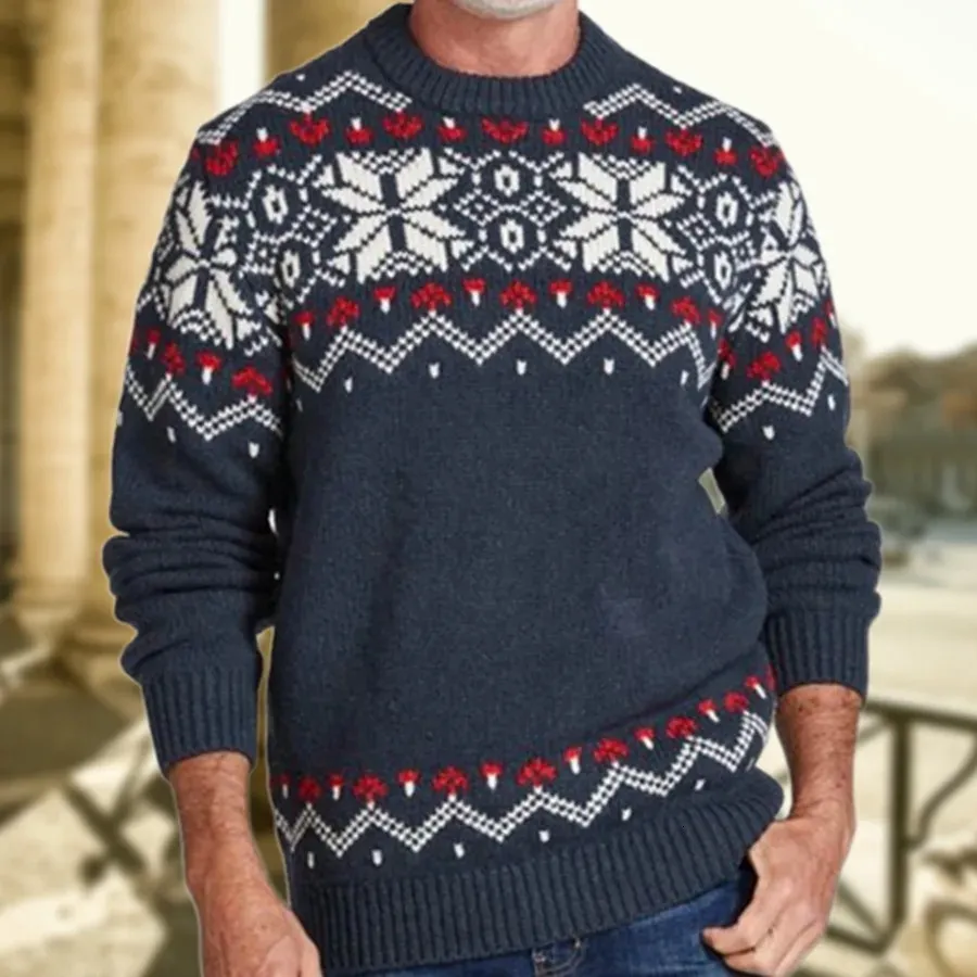 Осень-зима мужской жаккардовый свитер модные ретро вязаные пуловеры с воротником с длинным рукавом повседневный трикотаж для мужчин 240113