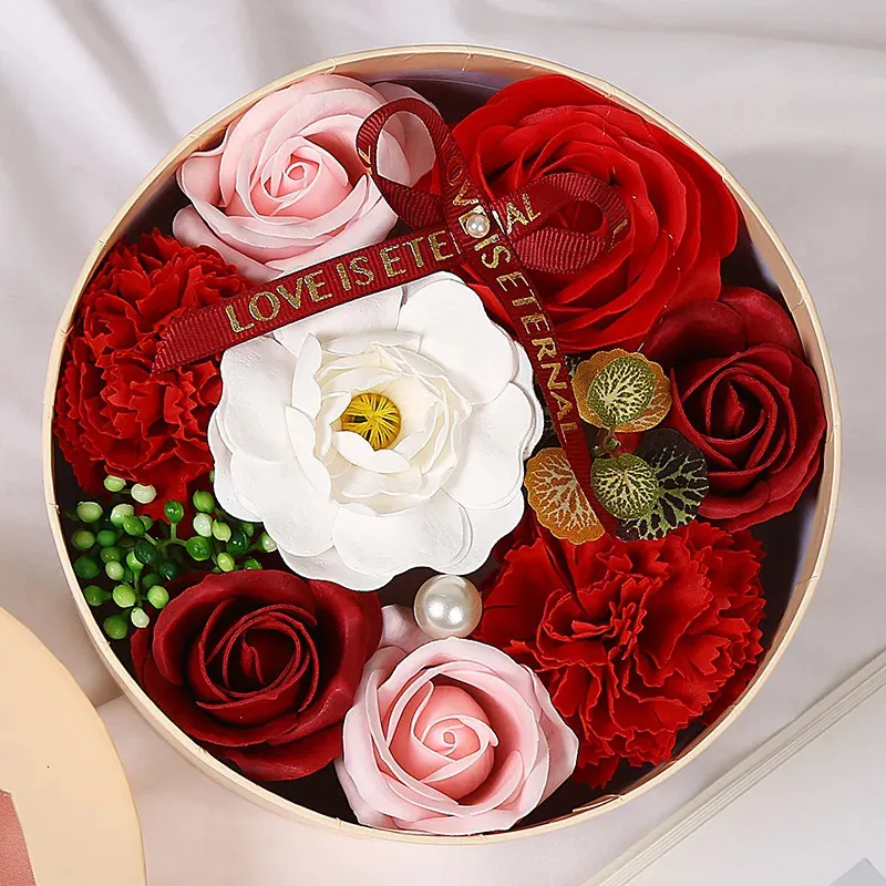 Boîte cadeau de fleur de savon pour la saint-valentin, petite amie, œillet Rose, décoration de salle de bain, artificielle pour mère et femme, 240113