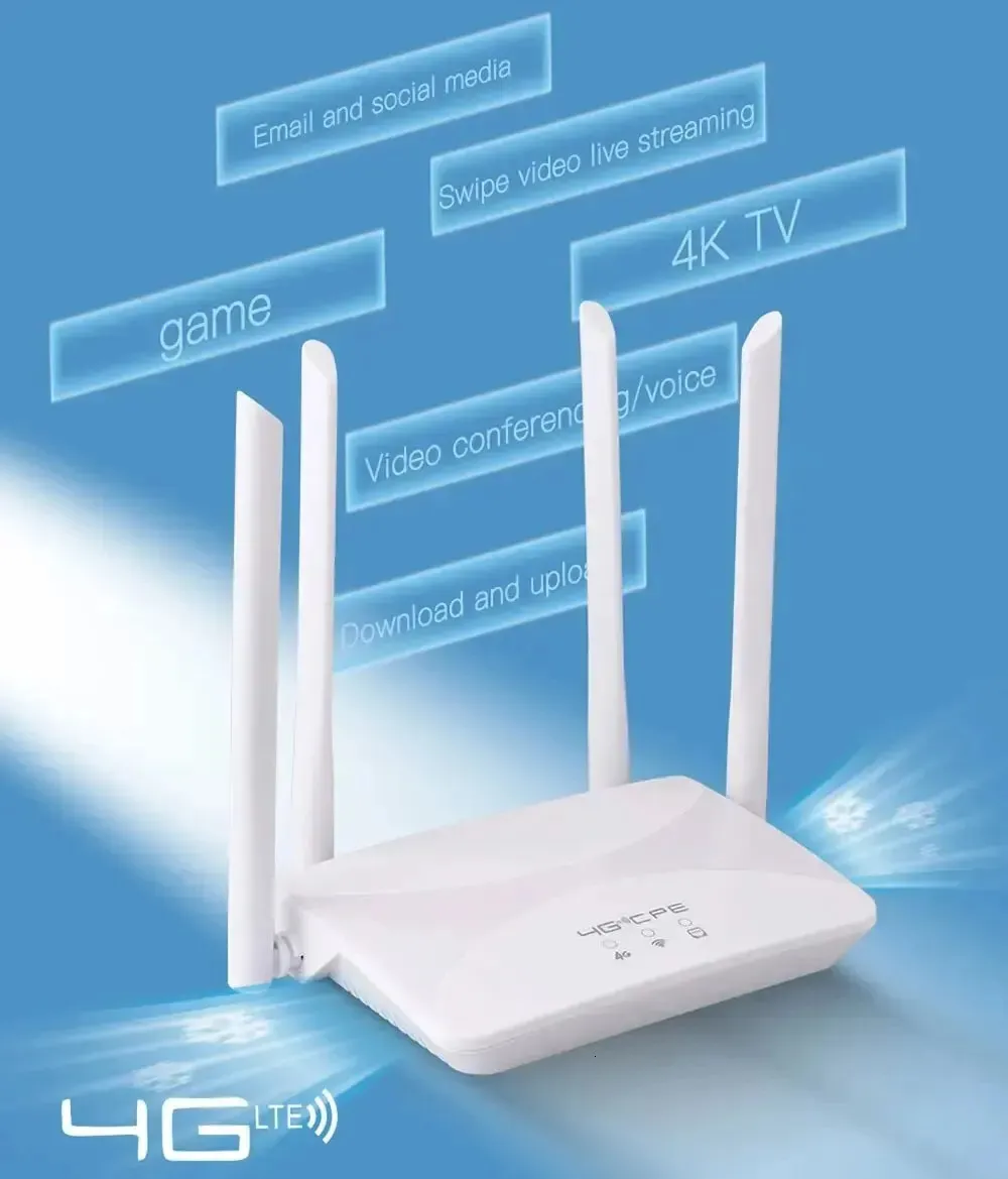 Sim Card Wifi Router 4G LTE 150Mbps, Four External Antennas