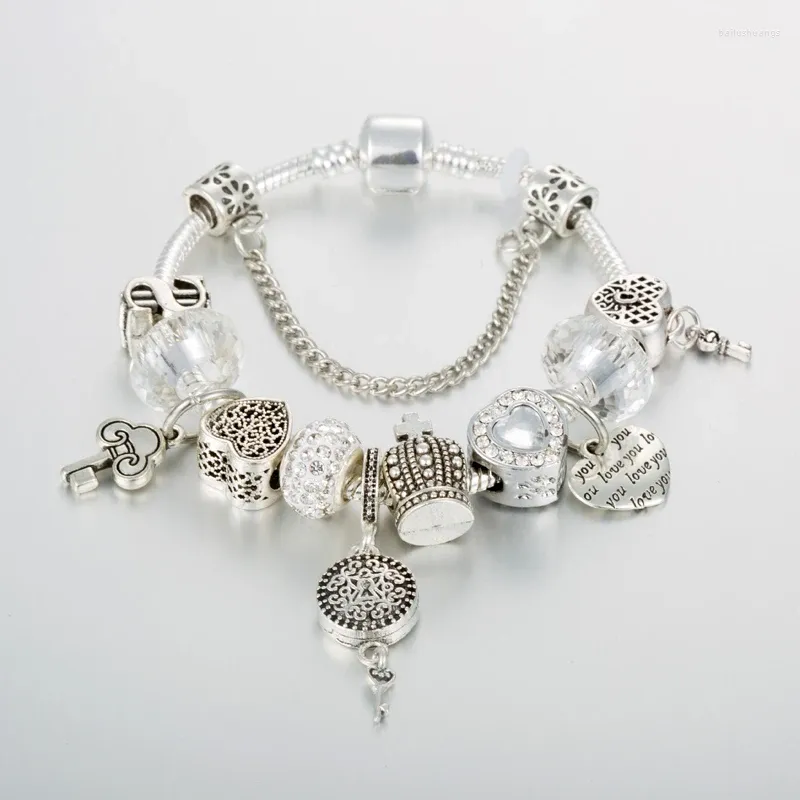 Charme Armbänder Mode Silber Überzogene Armband Mit Krone Perlen Für Frauen DIY Kristall Fit Original Marke Schmuck
