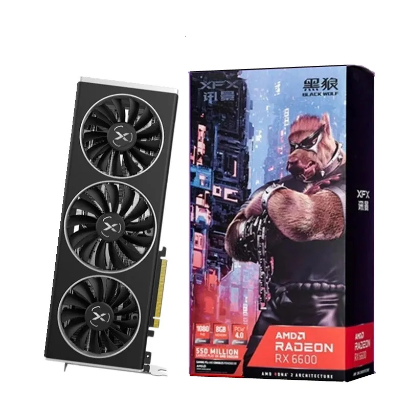 XFX RX 6600 XT 6600XT RX6600 8GB Grafikkort GPU Radeon RX6600XT GDDR6 Videokort Desktop PC Computer Game 240113