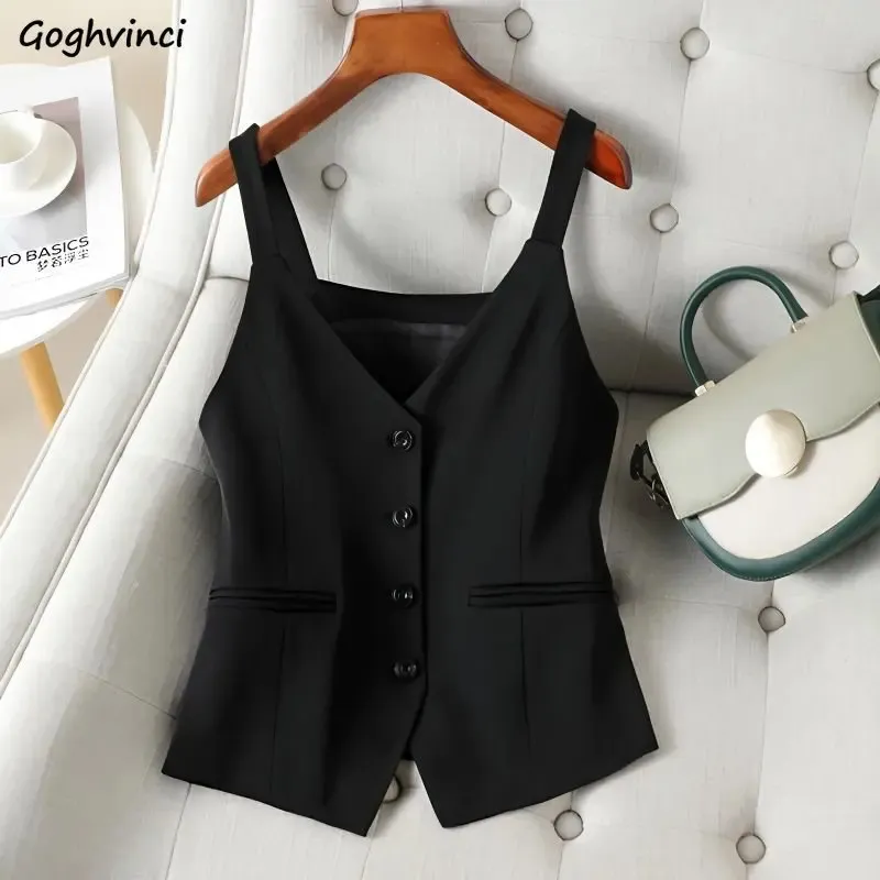 Vest Cropped sweet Vneck Spring Vintage Aesthetic Young Casual Korean Style Allmatch Simple Daily Elegant 240113