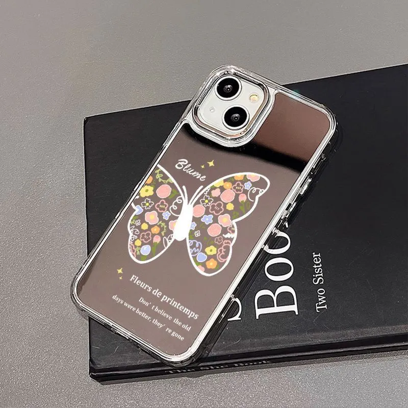 Capa de telefone com revestimento de borboleta espelho de maquiagem para iPhone 15 14 13 12 11 Pro Max 15pro 14pro X XS MAX XR Capa traseira à prova de choque 