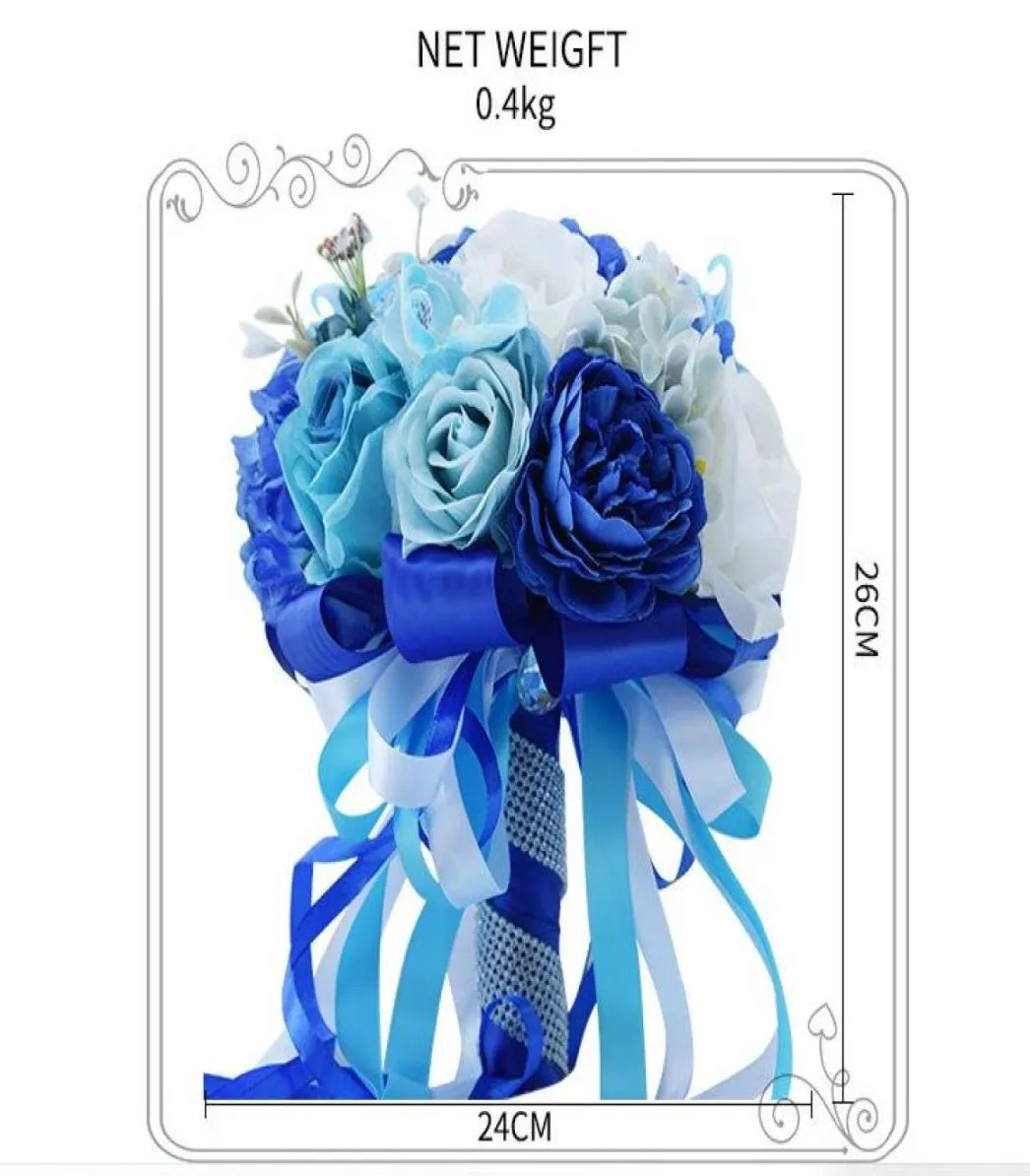 Blue Satin Wedding Hand Flowers Other Accessories Rose Bridal Bouquet Decoration Artificial Bridesmaid Holding Brooch Flower2450856