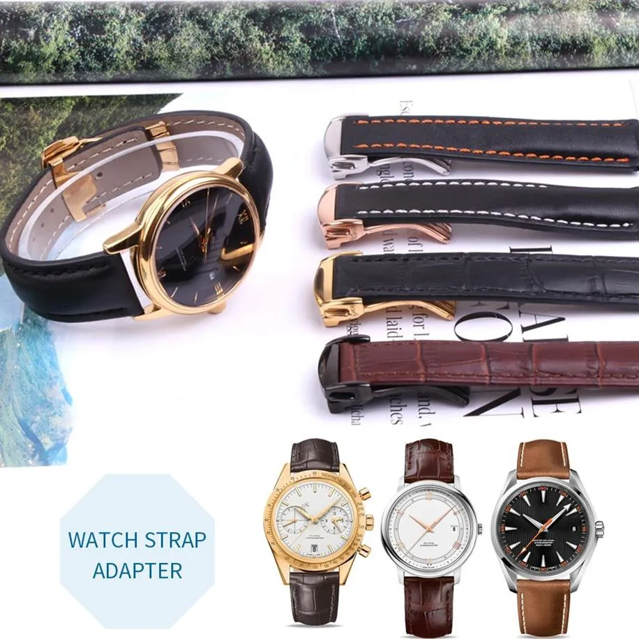 19mm 20mm 22mm Watch Strap Bands Man Blue Black Genuine Calf Leather Watchbands Bracelet Clasp Buckle For Omega 300m Planet-Ocean 263r