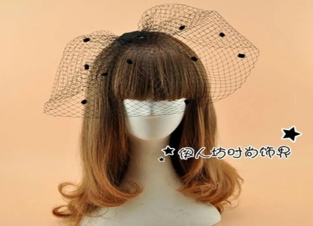 黒いレトロオードリーヘップバーンブライダルヘアアクセサリーバードケージかわいい結婚式のパーティーベールドットブライダルアクセサリーWhole5515837