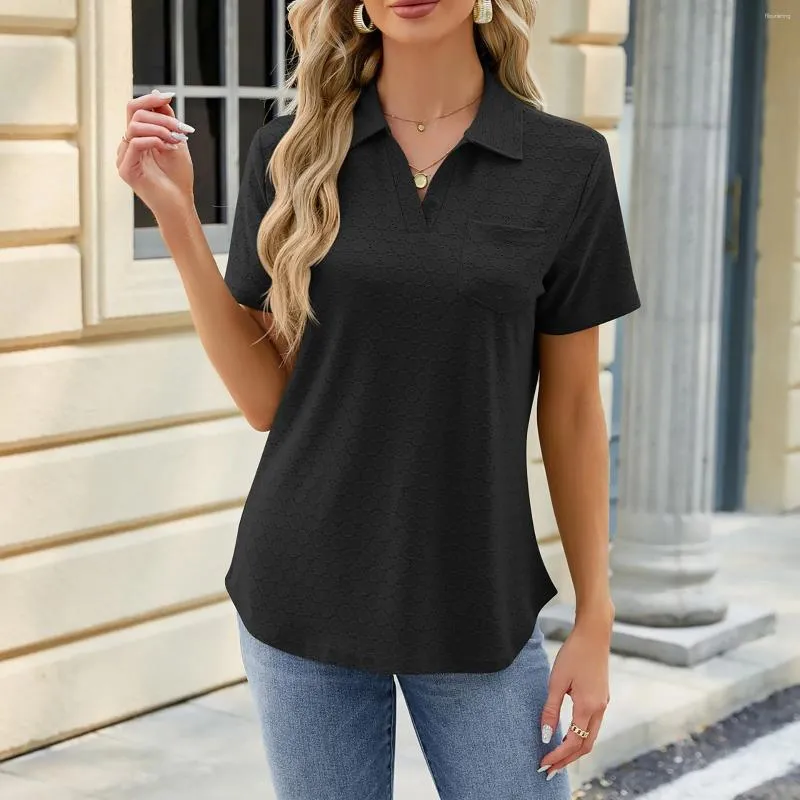 Women's T Shirts Short Sleeve Solid Color Lapel Pocket Shirt Loose Top Women Cold Gear Dark For