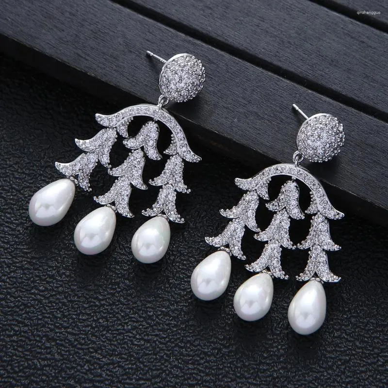 Kolczyki Dangle Trendy Pearl Leaf Fors For Women Party Dubai Bridal Jewelry Boucle D'Oreille Femme Prezent A20387