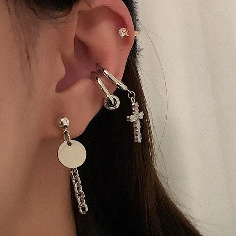 Dangle Earrings Drop For Women Fashion Simplicity Crystal Cross No Ear Hole Two Piece Set Eardrop Jewelry Accessories Wholesale