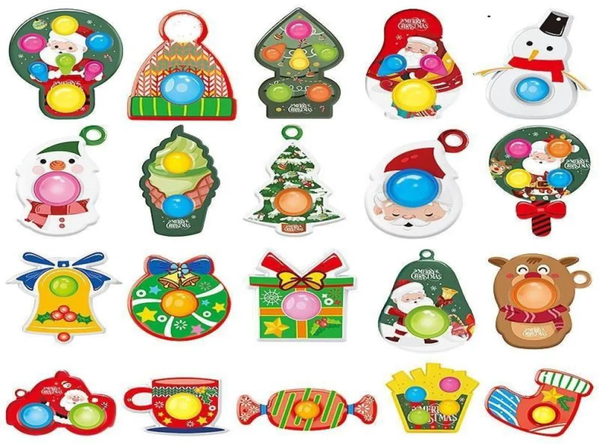 Christmas Pattern Keychain Finger Bubble Music Push Bubble Fidget Sensory Toy Cartoon Panda Frog Animal Handle Decompression Toys2604909