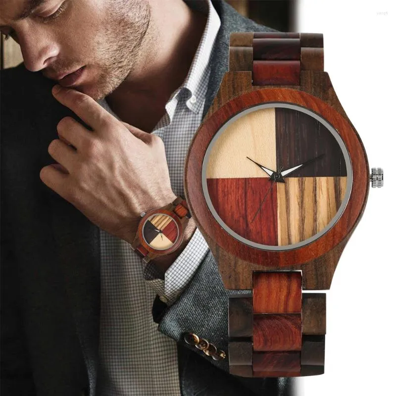 Polshorloges Quartz Volledig houten horloge Beknipte Luminous Pointers Dial Ultra-Light Wood Watches Bamboo Band No Numberial Display Simple Clock