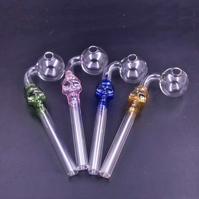 Gros Handhled Crâne Pipe Pipe En Verre Coloré Brûleur À Huile Fumer Poignée Tuyaux Courbé Mini Fumer Pipes À Eau Accessoires De Narguilé