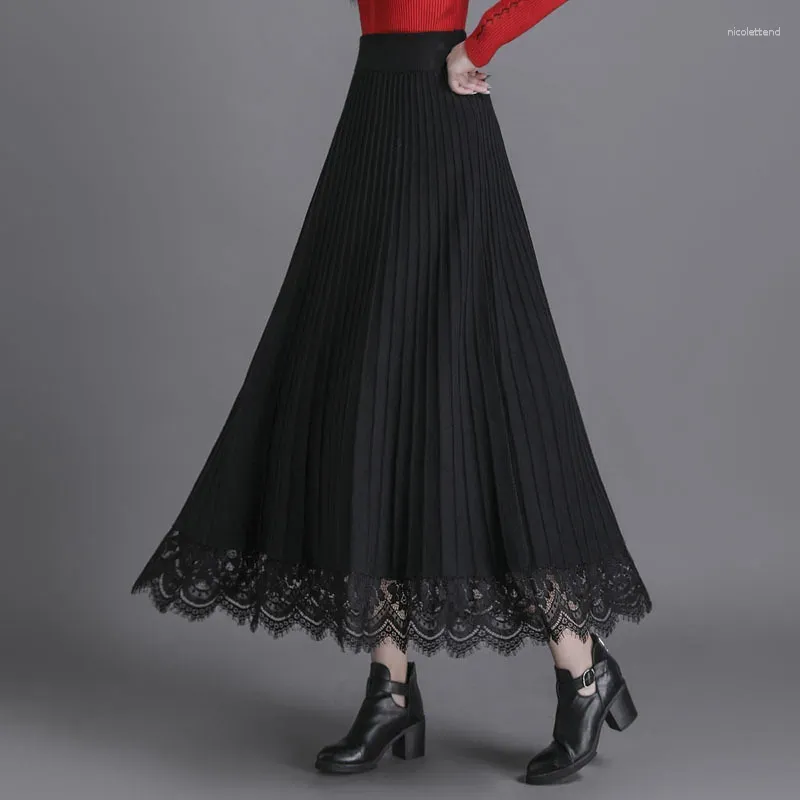 Skirts Knitted Dress Women's High Waist All-Matching Pleated Mid- Half-Length Plus Size Extra Long Wide Hem Lace Umbrella Skirt