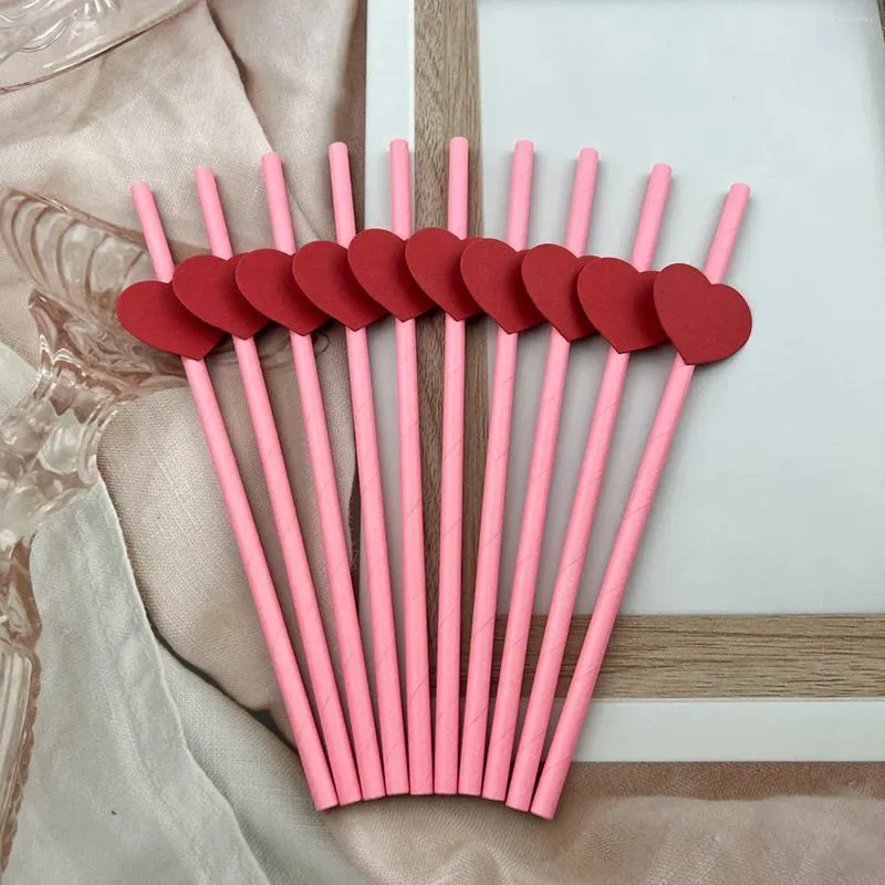 Disposable Cups Straws 1 Set Red Heart Shape Paper Drinking Straw For 2024 Birthday Party Wedding Decoration Supplies Baby Shower