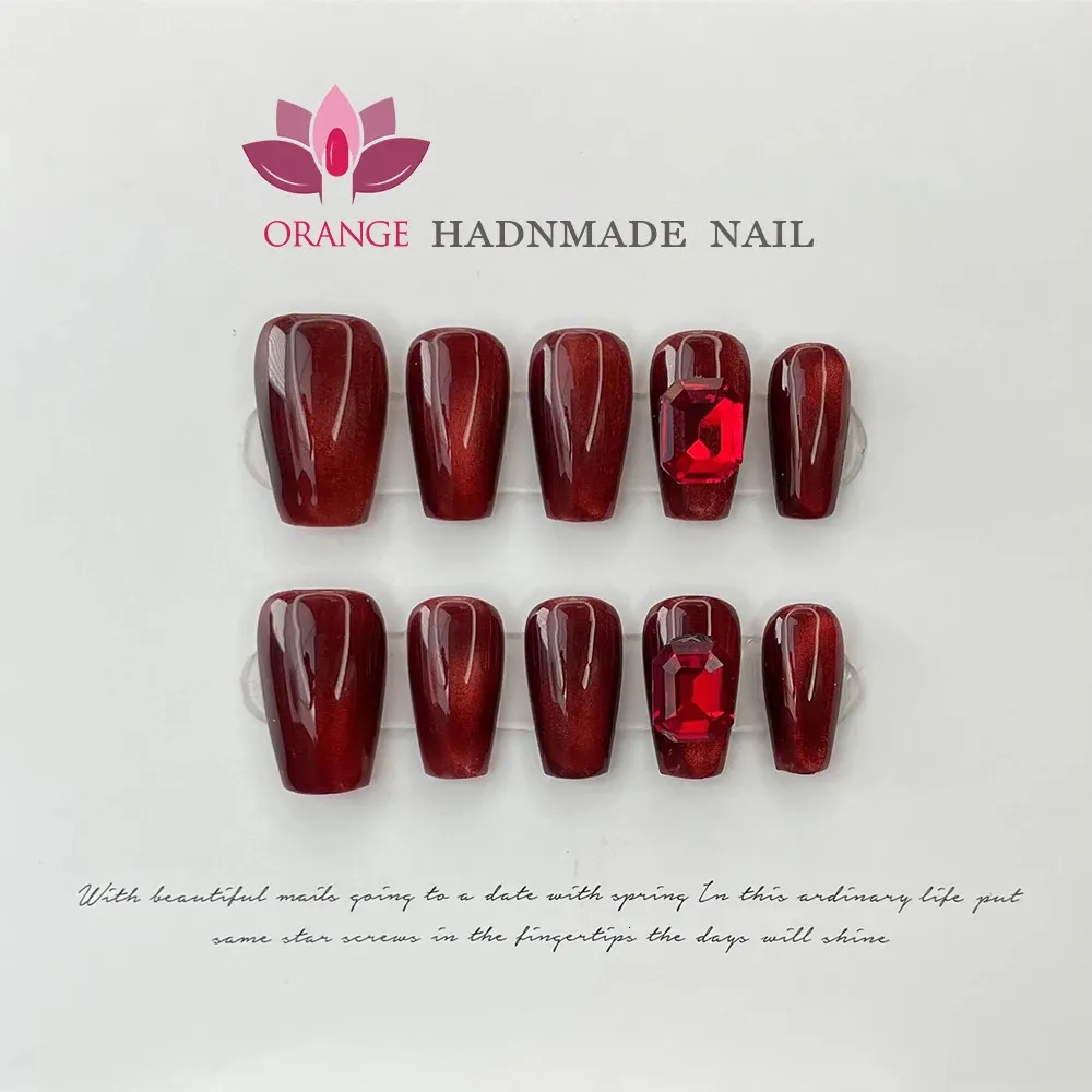 Handmade Red Press On Nails With Designs Reusable Fake Full Cover Artificial Manicuree Wearable XS S M L Size Art 240113