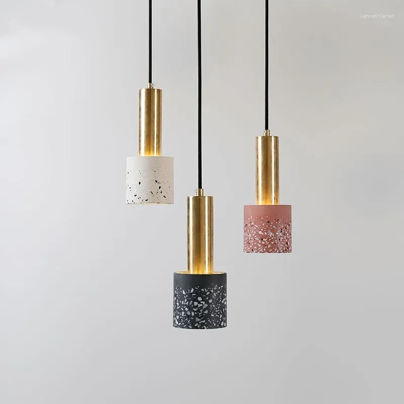 Lâmpadas pendentes nórdico minimalista moderno terrazzo cimento luzes concreto pendurado lâmpada de mármore barra luz restaurante cabeceira varanda corredor