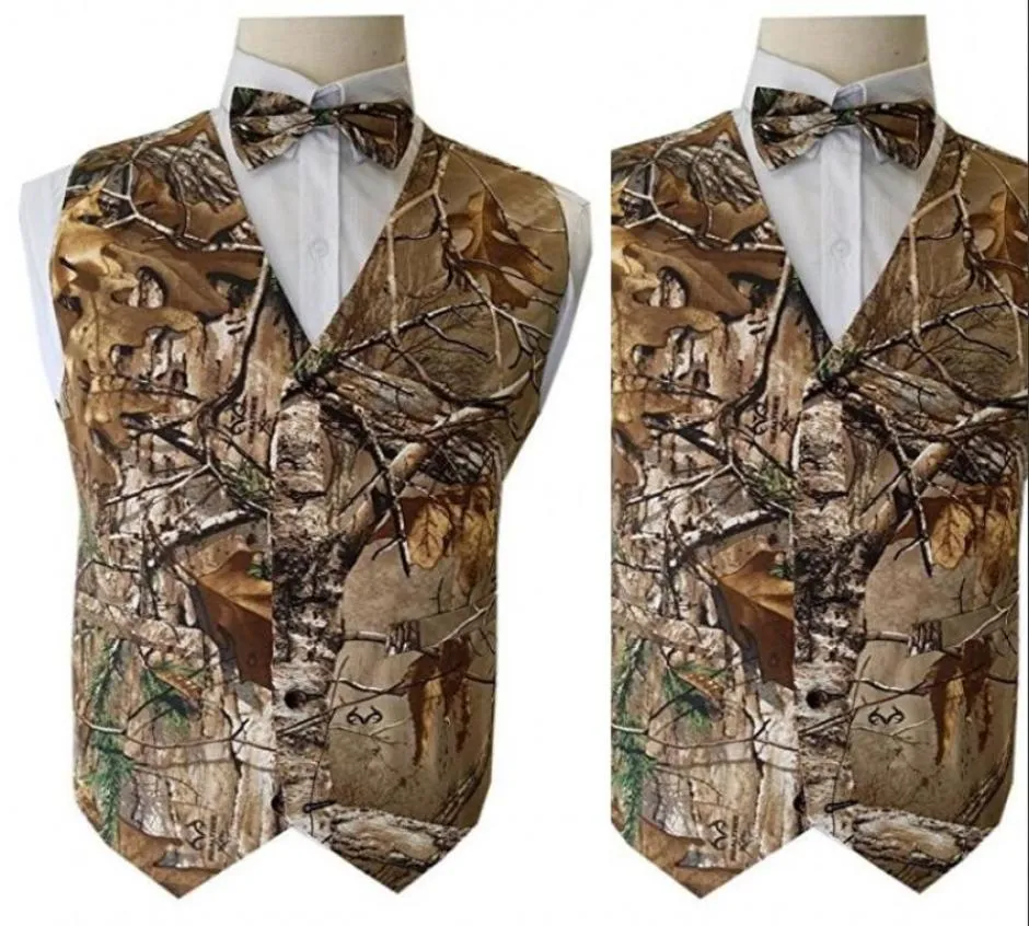 2019 Novelty Camo Groom Vest Tree Trunk Leaves Spring Camouflage Wedding Vests Slim Fit Prom Men Vests1356778