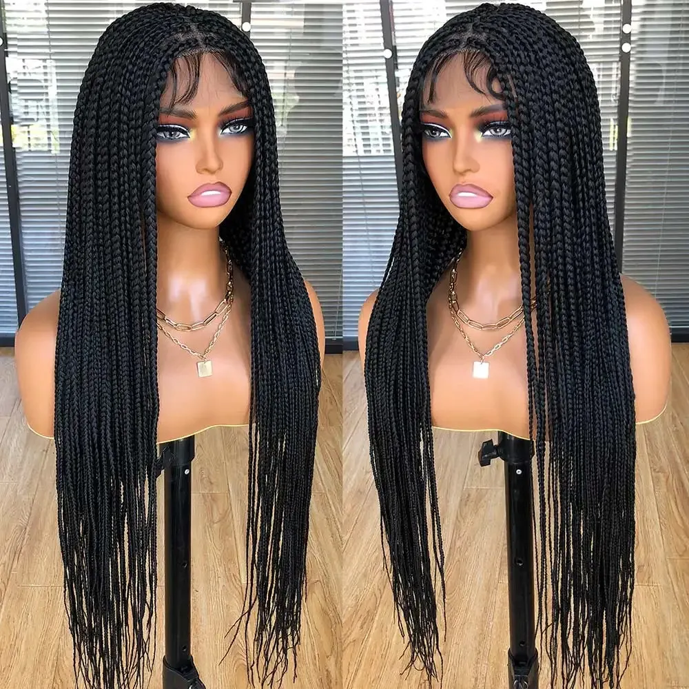Full Double Lace Front Square Knotless Box Braided 36inch Synthetic Frontal Braiding with Baby Hair for Black Women 240113