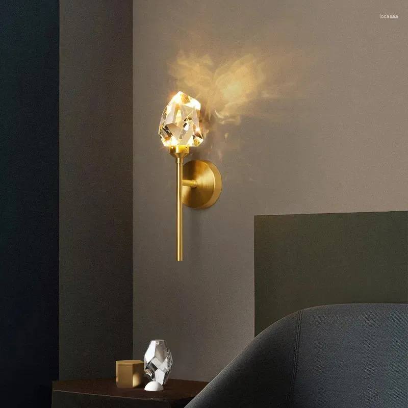 Lampa ścienna cała miedziana luksus nowoczesny kryształowy nordycki salon lampy tła sypialnia sypialnia